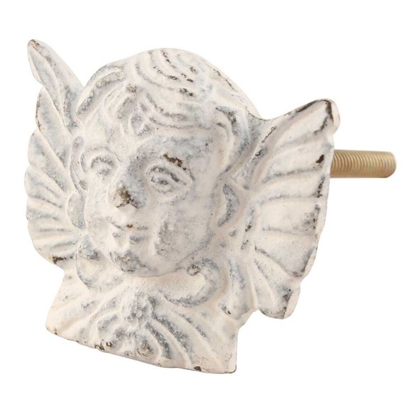 Rustic White Angel and Wings Iron Drawer Knob Pull Hardware. 4 Angels & 4 Wings - Picture 3 of 5
